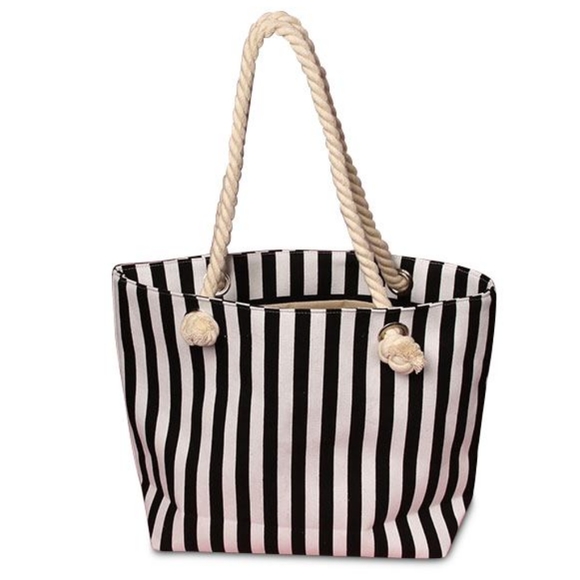 @heidizme boutique Handbags - Black & White Nautucal Vertical Stripped Canvas Tote Bag (FREE W/ $50 ORDER!)
